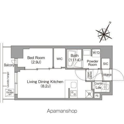 コンフォリア・リヴ新中野サウス(1LDK/8階)の間取り写真