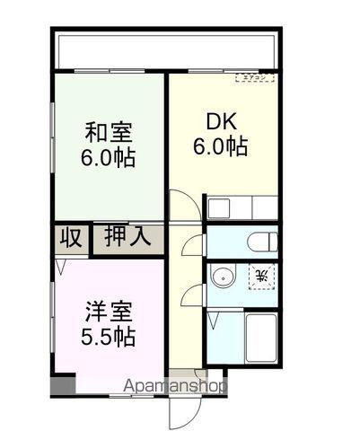 ビブレマンション宇部(2DK/5階)の間取り写真