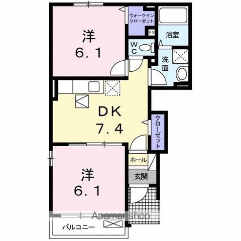 クリアネス 壱番館(2DK/1階)の間取り写真