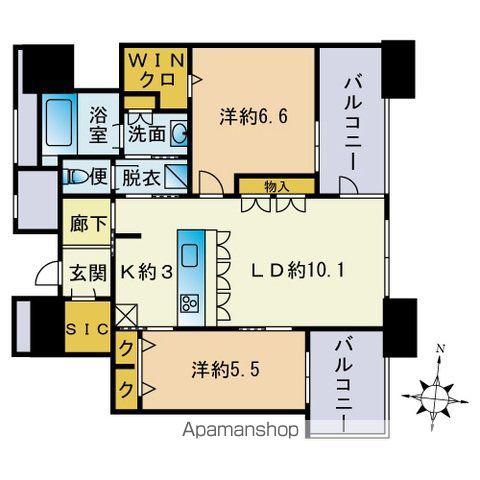 アイランドシティオーシャン&フォレストタワーレジデンスイースト棟(2LDK/29階)の間取り写真