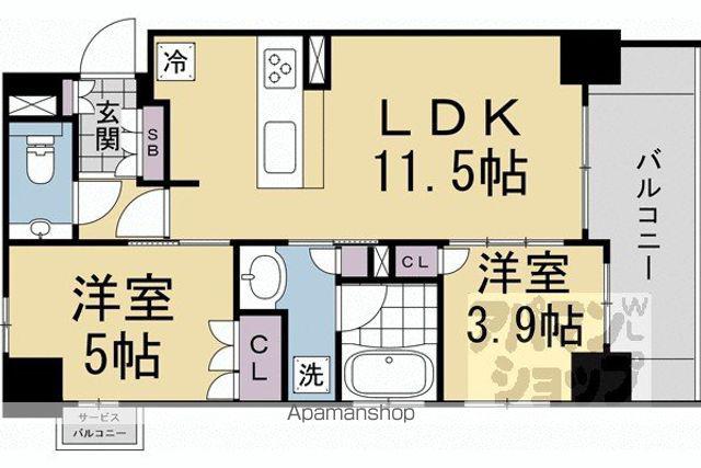 シエリア京都鴨川二条ザ・テラス(2LDK/3階)の間取り写真