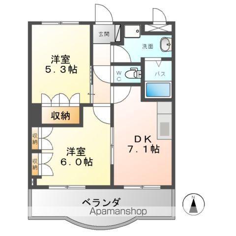 ペティハウスSELENE(2DK/2階)の間取り写真