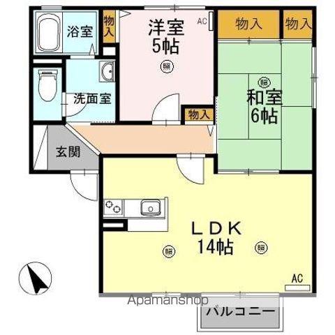 メッセゆうB(2LDK/2階)の間取り写真