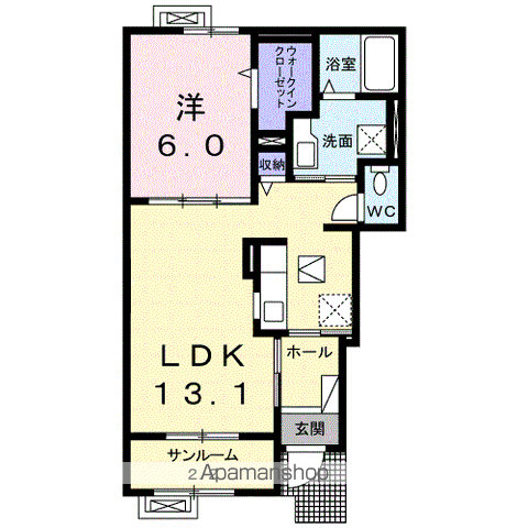 オーロモンテ.トレ(1LDK/1階)の間取り写真