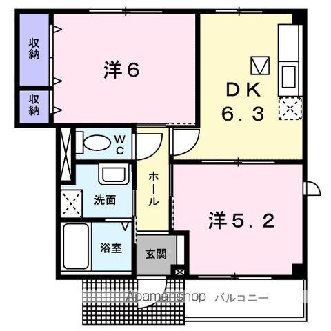 スイートアメニティ2(2DK/1階)の間取り写真