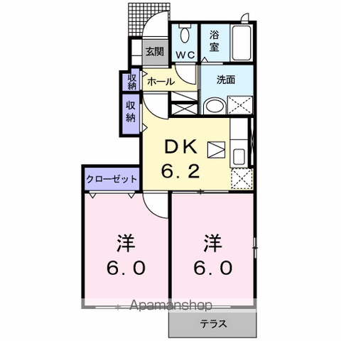 グレイスコート弐番館(2DK/1階)の間取り写真