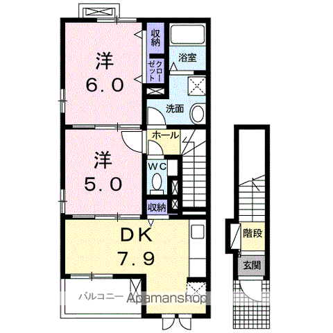フロールⅡ(2DK/2階)の間取り写真
