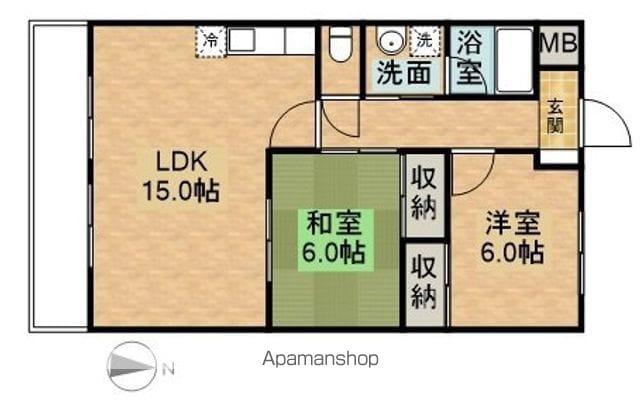下伊福かわいマンション(2LDK/6階)の間取り写真
