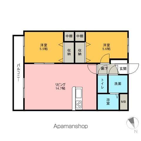 ヴェレーナ・ハクユウ(2LDK/3階)の間取り写真