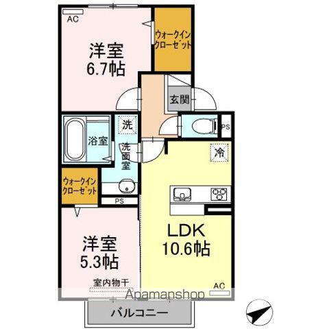 プレミアムⅩⅠ・ⅩⅡ番館 B棟(2LDK/2階)の間取り写真