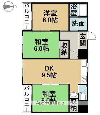 サンコーポ富塚(3DK/5階)の間取り写真