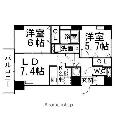 アイランドパレス2(2LDK/8階)の間取り写真