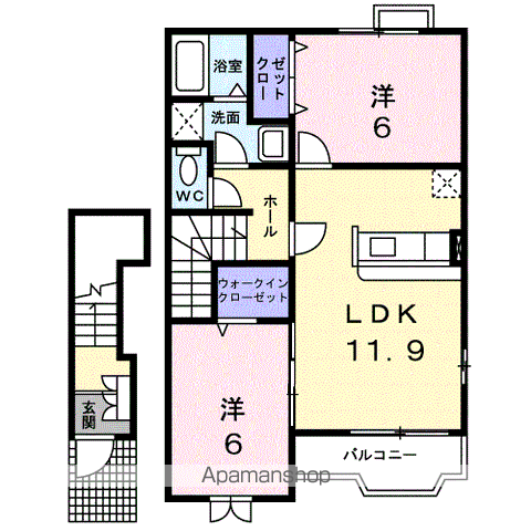 ダンケB(2LDK/2階)の間取り写真