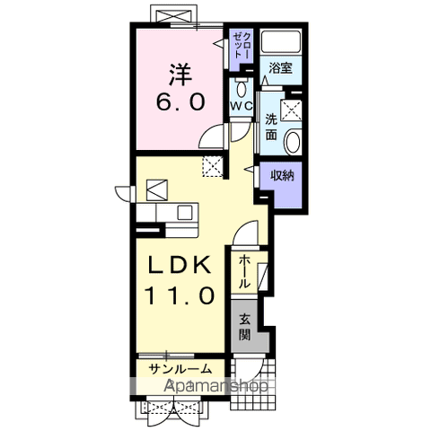 ピエス桜ガ丘(1LDK/1階)の間取り写真