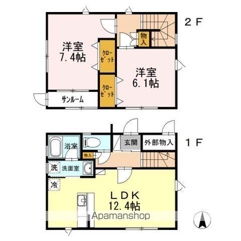青森県八戸市 2階建 築12年(2LDK)の間取り写真