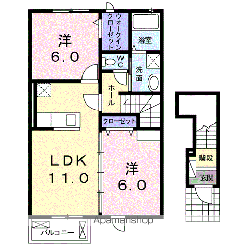 ふうばあⅠ(2LDK/2階)の間取り写真