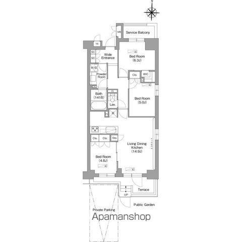 コンフォリア・リヴ八坂富士見(3LDK/1階)の間取り写真