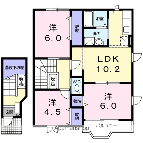 サンライトみなみB棟(3LDK/2階)の間取り写真