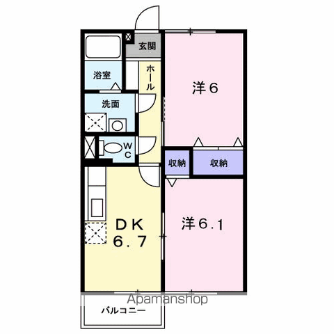 サンライズ・フジB(2DK/2階)の間取り写真