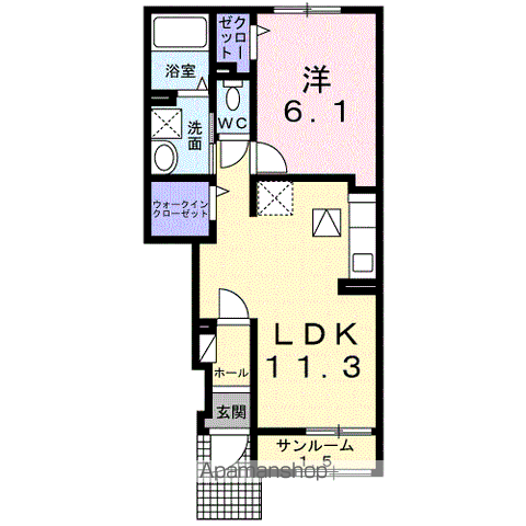 東北本線 石越駅 バス乗車時間:15分 柳徳寺前バス停で下車 徒歩4分 2階建 築3年(1LDK/1階)の間取り写真