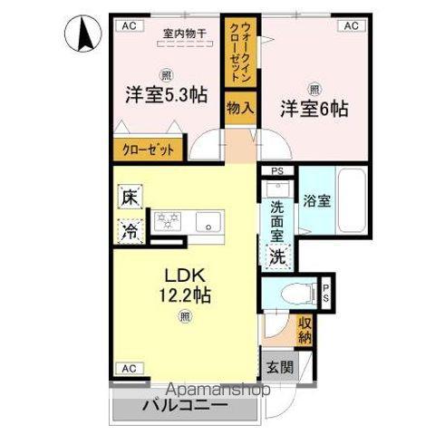 グランヴェール西の京(2LDK/1階)の間取り写真