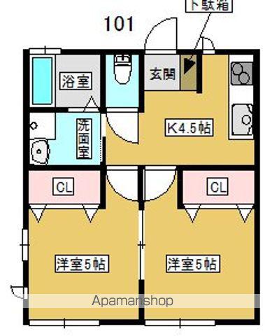ルミエール(2K/1階)の間取り写真