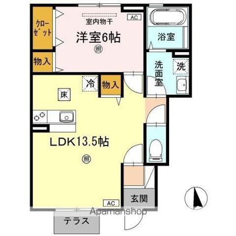 HAPPINESSくにしろ C棟(1LDK/1階)の間取り写真