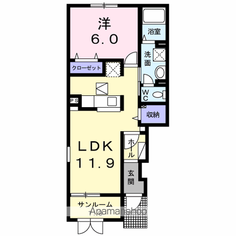 プレジャー(1LDK/1階)の間取り写真