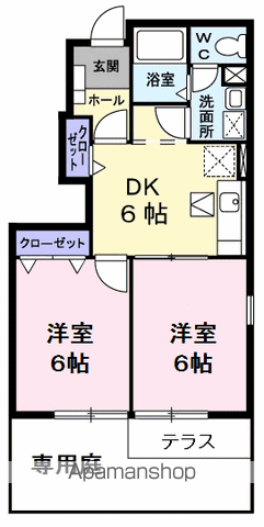 ヴィレッジ水車Ⅲ(2DK/1階)の間取り写真