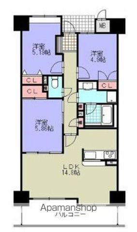 岩手県盛岡市 14階建 築19年(3LDK/8階)の間取り写真
