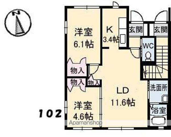 ディアハインB棟(2LDK/1階)の間取り写真