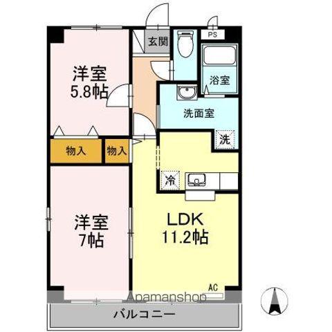ウィルコート伏石C(2LDK/3階)の間取り写真