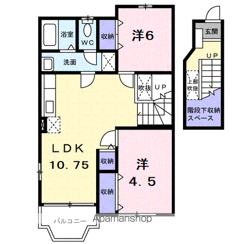 ハピネス駅家(2LDK/2階)の間取り写真