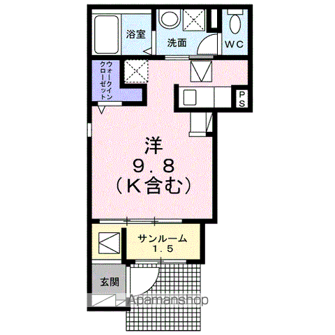 モアナ ハレ(ワンルーム/1階)の間取り写真