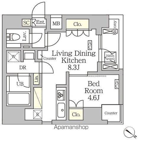 アジールコート松濤(1LDK/4階)の間取り写真