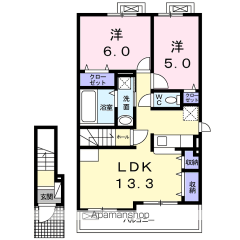 ラ・コンフォート東松島Ⅰ(2LDK/2階)の間取り写真