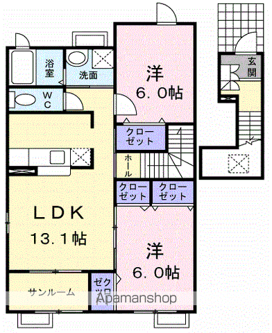 バーミィハウスB棟(2LDK/2階)の間取り写真