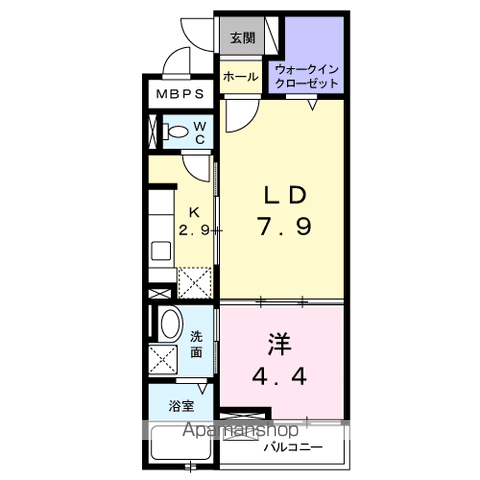 ウエストサイド ヒルズ(1LDK/2階)の間取り写真
