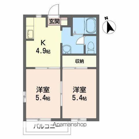 グリーンヒルズC(2K/2階)の間取り写真