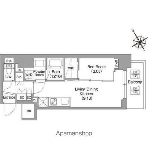バウスフラッツ蔵前(1LDK/10階)の間取り写真