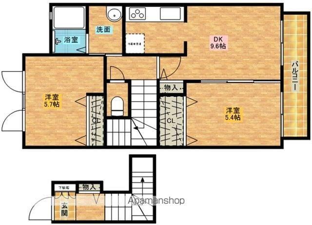 グリーンルーフ(2DK/2階)の間取り写真