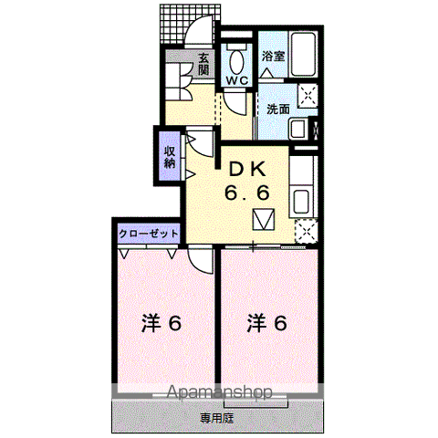 グランデ・フォルテⅡ(2DK/1階)の間取り写真