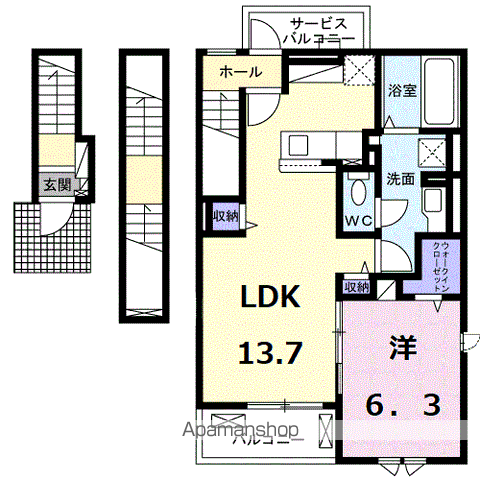 クレール鎌倉Ⅱ(1LDK/3階)の間取り写真