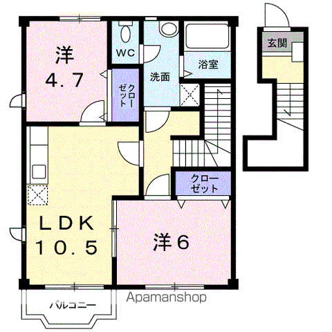 メゾネット比佐津(2LDK/2階)の間取り写真