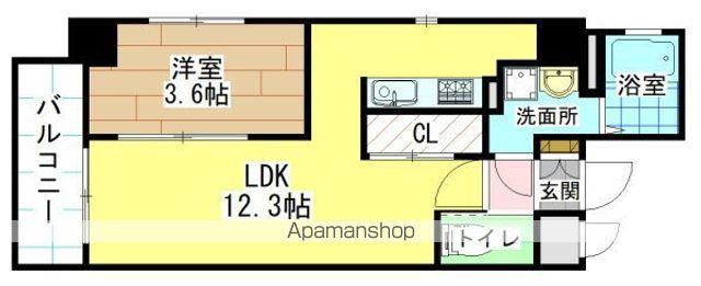 ERDE三萩野(1LDK/6階)の間取り写真