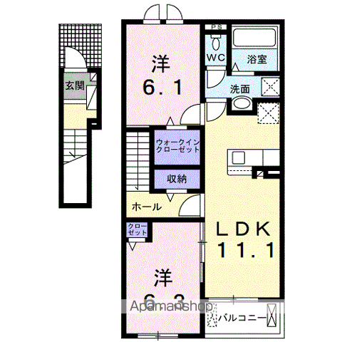ローズガーデン Ⅰ(2LDK/2階)の間取り写真