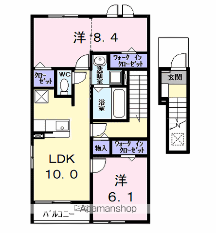 ウイングKⅦ(2LDK/2階)の間取り写真