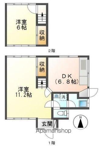 高松琴平電鉄長尾線 元山駅(高松) 徒歩6分 2階建 築54年(2DK)の間取り写真