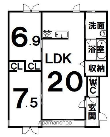 プリマ上士幌C棟(2LDK/2階)の間取り写真