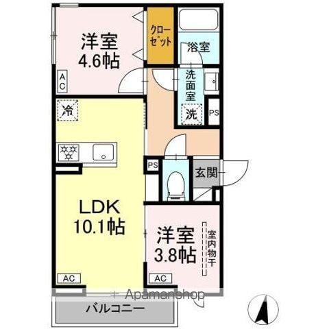 セレスティア中台II(2LDK/3階)の間取り写真